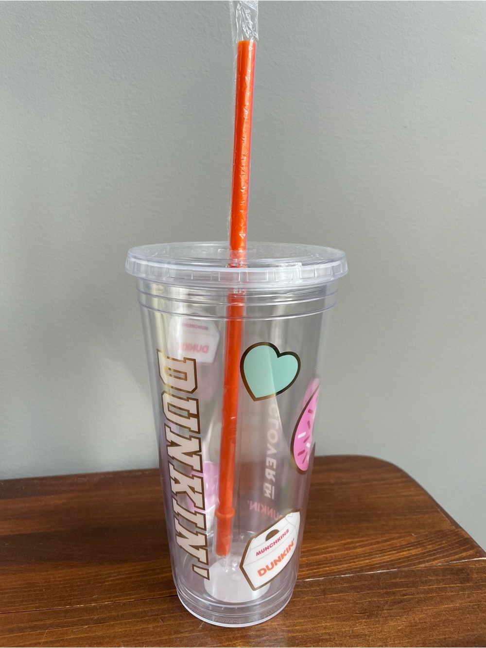 Stoney Clover Lane Clear Dunkin' Sticker Tumbler with Orange Straw